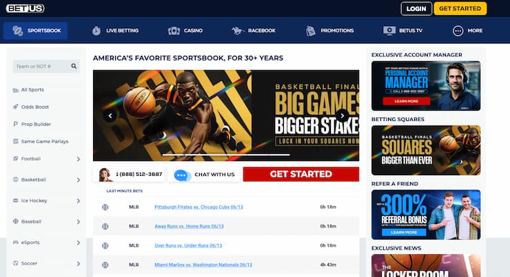 An image of the betting screen from BetUS, a popular online sportsbook among new offshore sportsbooks.